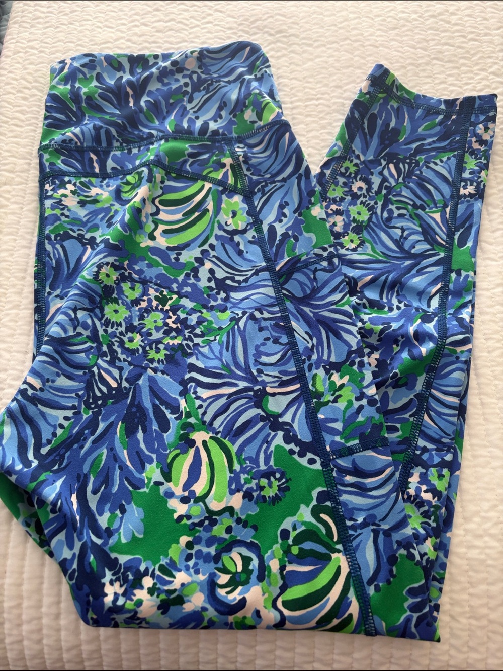 Lilly Pulitzer Blue, Green & White Floral High-Waist Leggings